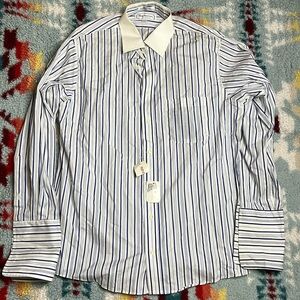 NWT Burberrys Burberry blue white cotton striped dress shirt button down